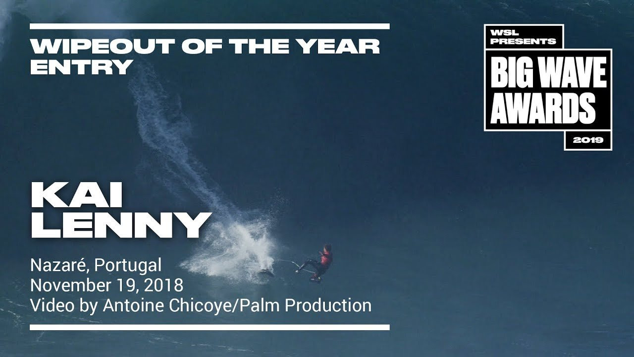 Kai Lenny (Paia, Hawaii, USA) paddles into a beast but does the one-foot wobble until the world collapses at Praia do Norte, Nazaré, Portugal on November 19, 2018. Video by Antoine Chicoye. An entry in the Wipeout of the year category of the 2019 WSL Big Wave Awards. For more information see www.WorldSurfLeague.com/bigwaveawards