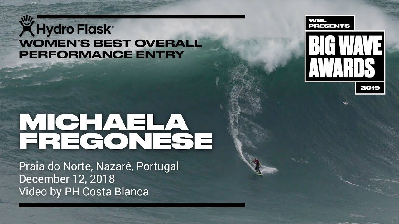 Micheala Fregonese (Rio de Janeiro, Brazil) takes on a powerful right at Praia do Norte, Nazaré, Portugal on December 12, 2018. Video by PH Costa Blanca. An entry in the Hydro Flask Women's Overall Performance category of the 2019 WSL Big Wave Awards. For more information see www.WorldSurfLeague.com/bigwaveawards
