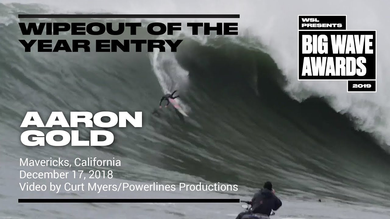 Aaron Gold (Haleiwa, Hawaii, USA) paddles into a burly late drop but bounces into oblivion at Mavericks, California on December 17, 2018. Video by Curt Myers. An entry in the Wipeout of the Year Award category of the 2019 WSL Big Wave Awards. For more information see www.WorldSurfLeague.com/bigwaveawards