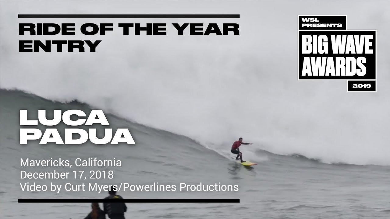 Luca Padua (El Granada, California, USA) charges into a bouncy set wave on his 17th birthday at Mavericks, California on December 17,, 2018. Video by Curt Myers. An entry in the Ride of the Year Award category of the 2019 WSL Big Wave Awards. For more information see www.WorldSurfLeague.com/bigwaveawards