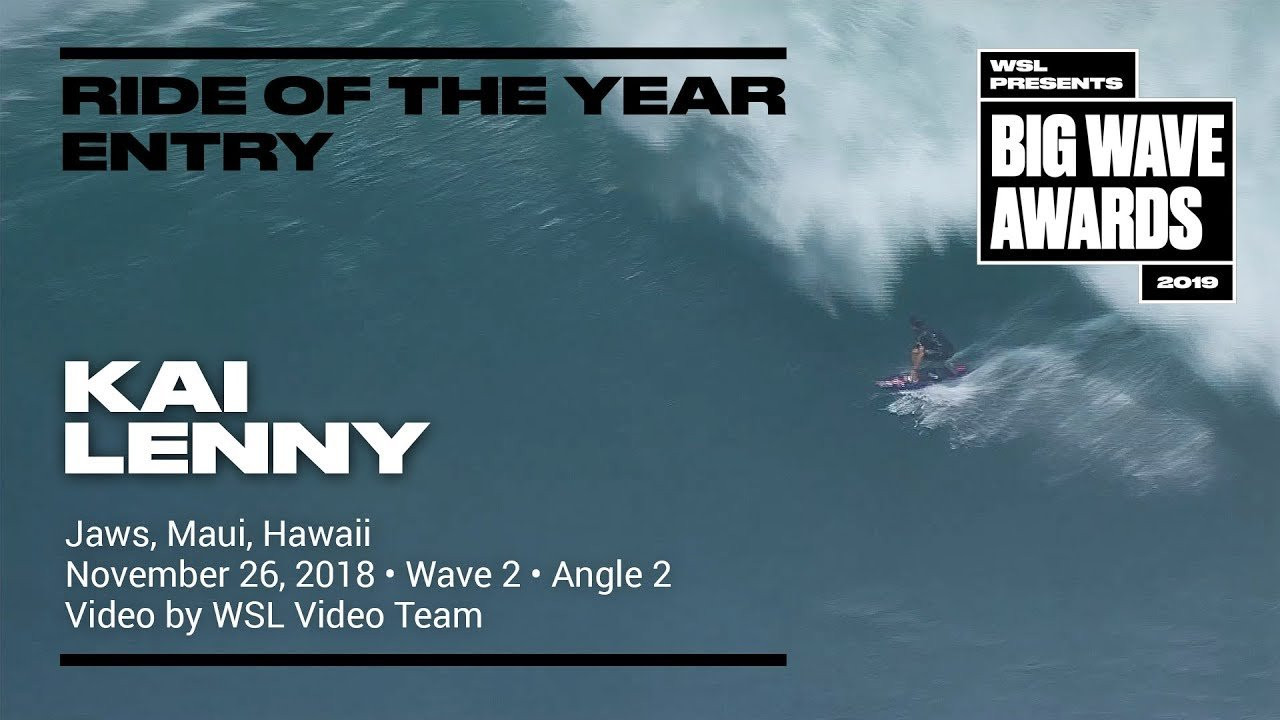 Kai Lenny (Paia, Hawaii, USA) tows into a big outside wall and weaves through a heaving barrel at Jaws, Maui, Hawaii on November 27, 2018. Wave 2, angle 2. Video by the WSL VIdeo Team. An entry in the Ride of the Year Award category of the 2019 WSL Big Wave Awards. For more information see www.WorldSurfLeague.com/bigwaveawards