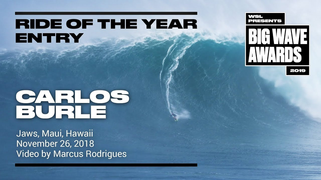 Carlos Burle (Rio de Janeiro) tows into an open ocean speed run at Jaws, Maui, Hawaii on November 26, 2018. Video by Marcus Rodrigues. An entry in the Ride of the Year Award category of the 2019 WSL Big Wave Awards. For more information see www.WorldSurfLeague.com/bigwaveawards