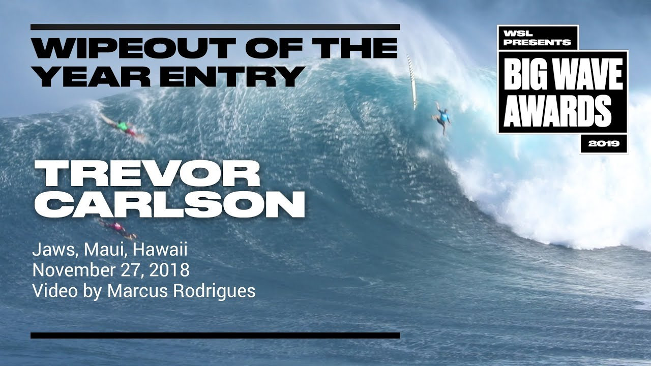 Trevor Carlson (Haleiwa, Hawaii, USA) goes all in but gets launched into space at the Jaws Challenge at Pe'ahi, Maui, Hawaii on November 27, 2018.Video by Marcus Rodrigues. An entry in the Wipeout of the Year Award category of the 2019 WSL Big Wave Awards. For more information see www.WorldSurfLeague.com/bigwaveawards