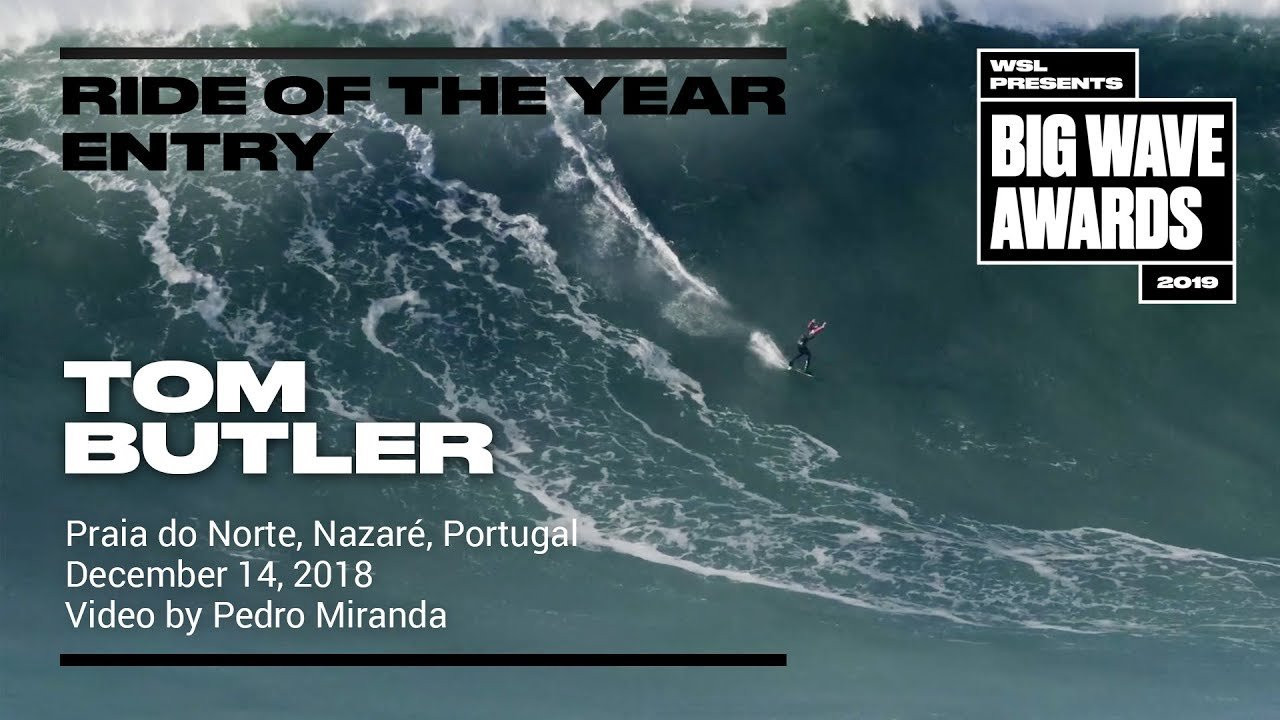Tom Butler, (Newquay, Cornwall, United Kingdom) tows into a massive left, skitters down a steep face and maximum velocity at escapes the mayhem cleanly at Praia do Norte, Nazaré, Portugal on December 14, 2018. Video by Pedro Miranda. An entry in the Ride of the Year Award category of the 2019 WSL Big Wave Awards. For more information see www.WorldSurfLeague.com/bigwaveawards