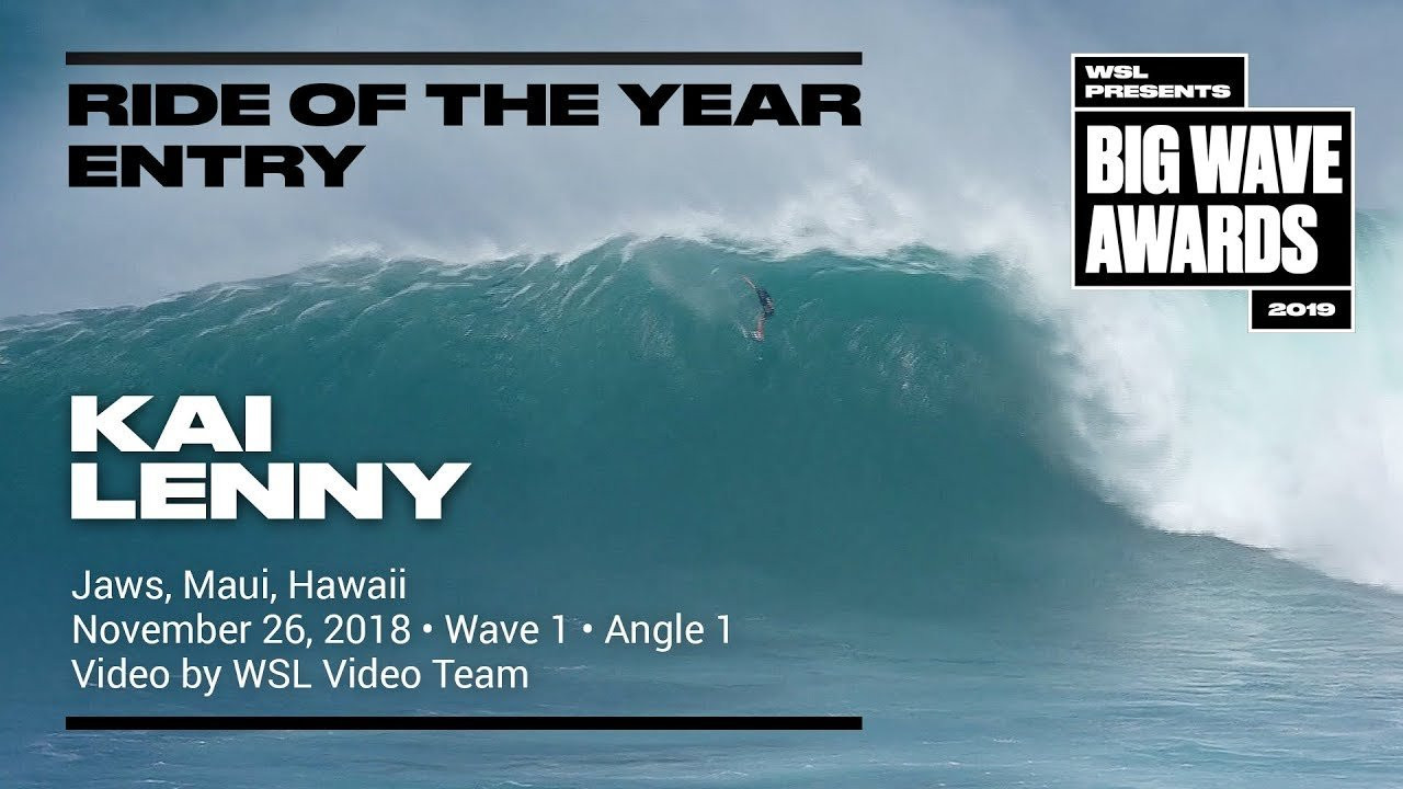 Kai Lenny (Paia, Hawaii, USA) tows into a windy bomb and calmly gets world-record air at Jaws, Maui, Hawaii on November 27, 2018. Angle 1. Video by the WSL Video Team. An entry in the Ride of the Year Award category of the 2019 WSL Big Wave Awards. For more information see www.WorldSurfLeague.com/bigwaveawards