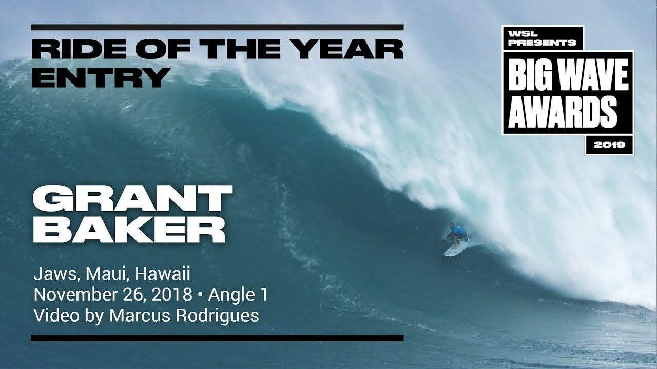 Grant Baker (Durban, South Africa) paddles into a beast, drops in late and pulls into a cavern for the ages at the Jaws Challenge at Pe;ahi, Maui, Hawaii on November 27, 2018. Angle 1. Video by Marcus Rodrigues. An entry in the Ride of the Year Award category of the 2019 WSL Big Wave Awards. For more information see www.WorldSurfLeague.com/bigwaveawards