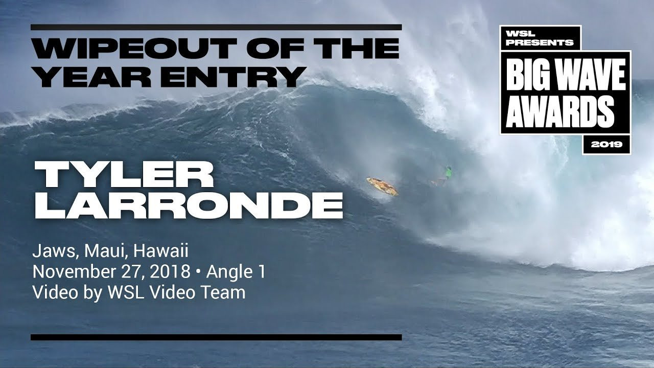 Tyler Larronde (Haiku, Hawaii, USA) appears in a second angle from the cliff as he battles the tradewinds at the Jaws Challenge but fuses with the fat lip at Jaws, Maui, Hawaii on November 27, 2018. Land video by the WSL Video Team. An entry in the Wipeout of the Year Award category of the 2019 WSL Big Wave Awards. For more information see www.WorldSurfLeague.com/bigwaveawards