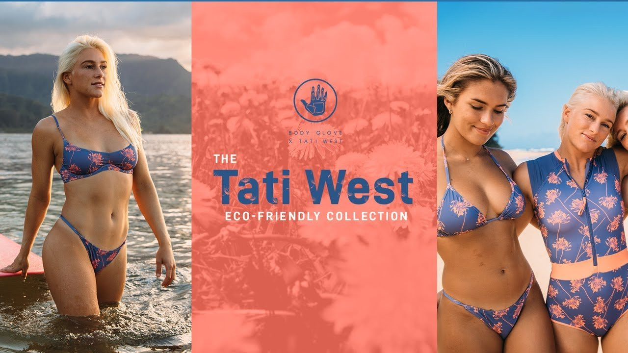 Introducing the 2022 Tati West x Body Glove eco-friendly swimwear collection symbolizing hope, love, and happiness. Exclusively available online: https://www.bodyglove.com/collections/eco-friendly-swimwear