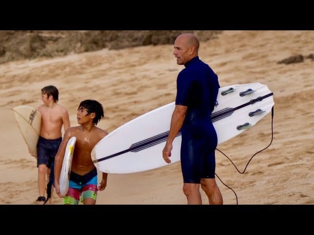 Kelly Slater puts new wax and traction on a brand new 5'3 Cymatic, designed by Daniel Thomson for Slater Designs, built in Firewire's Linear Flex Technology.