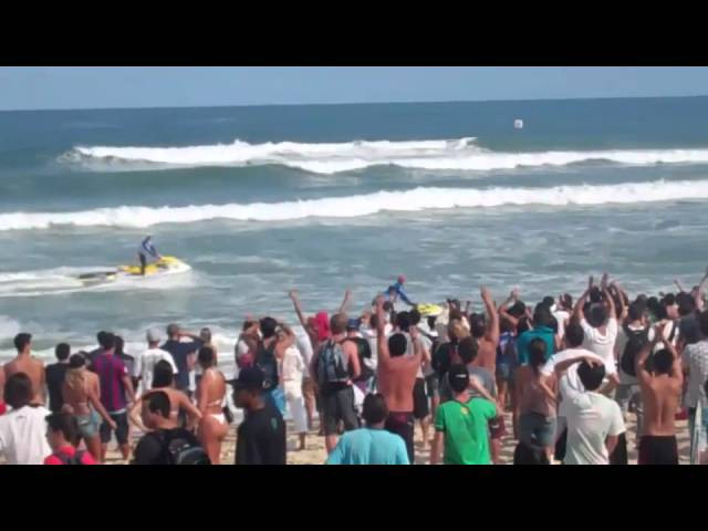 Billabong Pro Rio, 2011, Adriano De Souza takes the trophy in home waters. Not being announced winner until he gets back to the surfers' area and see it on the screen. An emotional victory over Owen Wright.