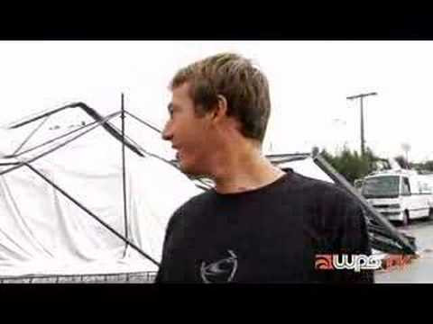 HAIL STORM ANNIHILATES THE CONTEST SITE AT IMBITUBA FROM WWW.WORLDPROSURFERS.COM<br /> The good folk of Imbituba are usually ready for the storm that the world<br /> tour brings when it comes to town each year, but nothing prepared them<br /> for this. In the middle of the night a fierce tornado swept through the<br /> town downing power lines and destroying the event site like it was made<br /> of twigs. The hailstones leapt from the pavement just like maggots when<br /> you fry them in hot grease ... err apparently. We join Cory lopez and our<br /> intrepid camera crew as they pick their way through the carnage. WWW.WORLDPROSURFERS.COM