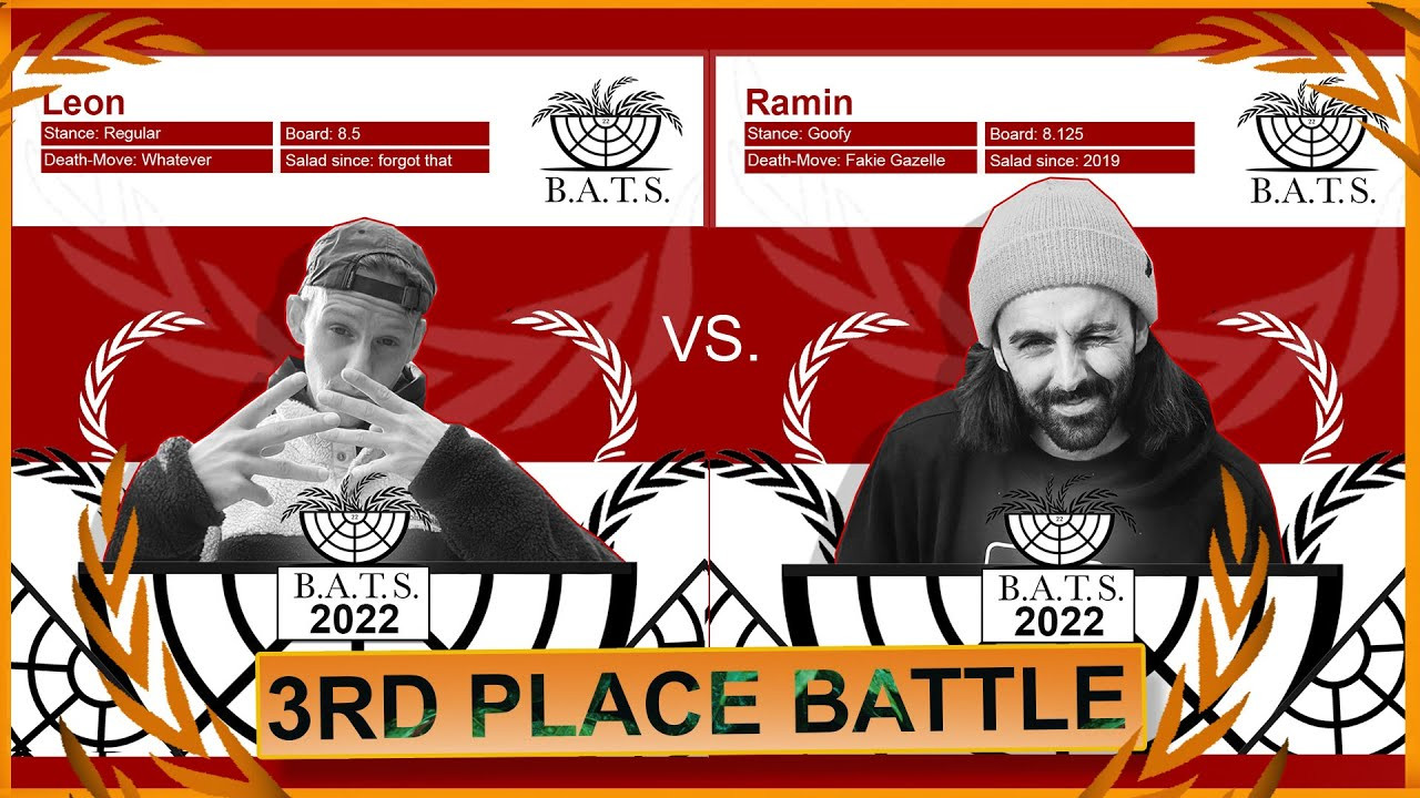 Leon VS. Ramin! <br />Beiden haben es bis in die letzte Runde geschafft und hatten Lust den 3. Platz noch auszubattlen! Vielen Dank für ein wunderschönes Game of S.A.L.A.D. !!! Danke an alle Zuschauer & Helfer und natürlich @Concretewaveshopcologne für den Support, sowie @jugendbuerokoeln !!<br />#aufkoelnernacken <br />Und nun viel Spaß beim vorletzten Battle von #BATS22 !!!<br />Zieht es euch rein!<br />-BATS<br /><br />0:00 The Rules<br />1:07 The Battle<br />6:29 The Winner is ...