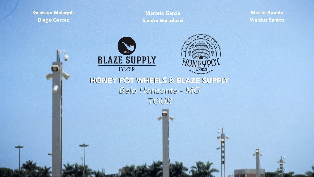 A equipe da Blaze Supply e Honey Pot Wheels se juntam para uma tour de 6 dias para Belo Horizonte, capital mineira.<br /><br />Welcome to the store http://shop.blazesupply.eu<br /><br />Skater owned and operated, Blaze Supply is a Brazilian & French skate brand providing quality skate clothing and skateboard lines since early 2012. The brand is inspired by both countries’ urban and skateboard culture and expresses its artistic and conceptual interests through its skate videos but also its skate gear including skate wheels, tee shirt, cap, snapback and any kind skateboard accessory.<br /><br />Par et pour des skaters, Blaze Supply est une marque Franco-Brésilenne fournissant des vêtements et accesoires de skate et des planches de qualité depuis début 2012. La marque s’inspire de la culture urbaine et skateboard des deux pays et exprime ses intérêts artistiques et conceptuels à travers ses vidéos de skate mais aussi toute la ligne d’équipement avec notamment des tee shirt, cap, snapback, roues et tout autre type d’accessoire de skate.<br /><br />Por e para skatistas, a Blaze Supply é uma marca franco-brasileira fornecendo roupas, acessórios de skate e skates desde o começo de 2012. A marca se inspira da cultura urbana e skate de ambos os países e expressa seus interesses artísticos e conceituais a traves seus videos de skate mas também sua linha de equipamentos com rodas, camisetas, bonés, e qualquer outro acessório de skate.<br /><br />http://shop.blazesupply.eu<br /><br />Participação dos amigos: Guiri Reyes e Rogerio Chipanzinho<br /><br />Música por:<br /><br />AUDIOCLAN - SAI DA FRENTE<br /><br />https://www.youtube.com/watch?v=TlERP...<br /><br />Crooklyn Dodgers - Return of the Crooklyn Dodger<br /><br /><br />Sigam Honey Pot Wheels:<br /><br />https://www.facebook.com/honeypotwheels<br />https://www.instagram.com/honeypotwheels<br />https://www.twitter.com/honeypotwheels<br /><br />Sigam Blaze Supply:<br /><br />https://www.facebook.com/blazesupply<br />https://www.instagram.com/blazesupply<br />https://www.twitter.com/blazesupply<br /><br /><br />Se inscreve nos canais da Blaze e Honey Pot para mais videos.<br /><br />https://www.youtube.com/honeypotwheels<br /><br />https://www.youtube.com/blazesupply<br /><br /><br />Blaze Supply. February, 2014.