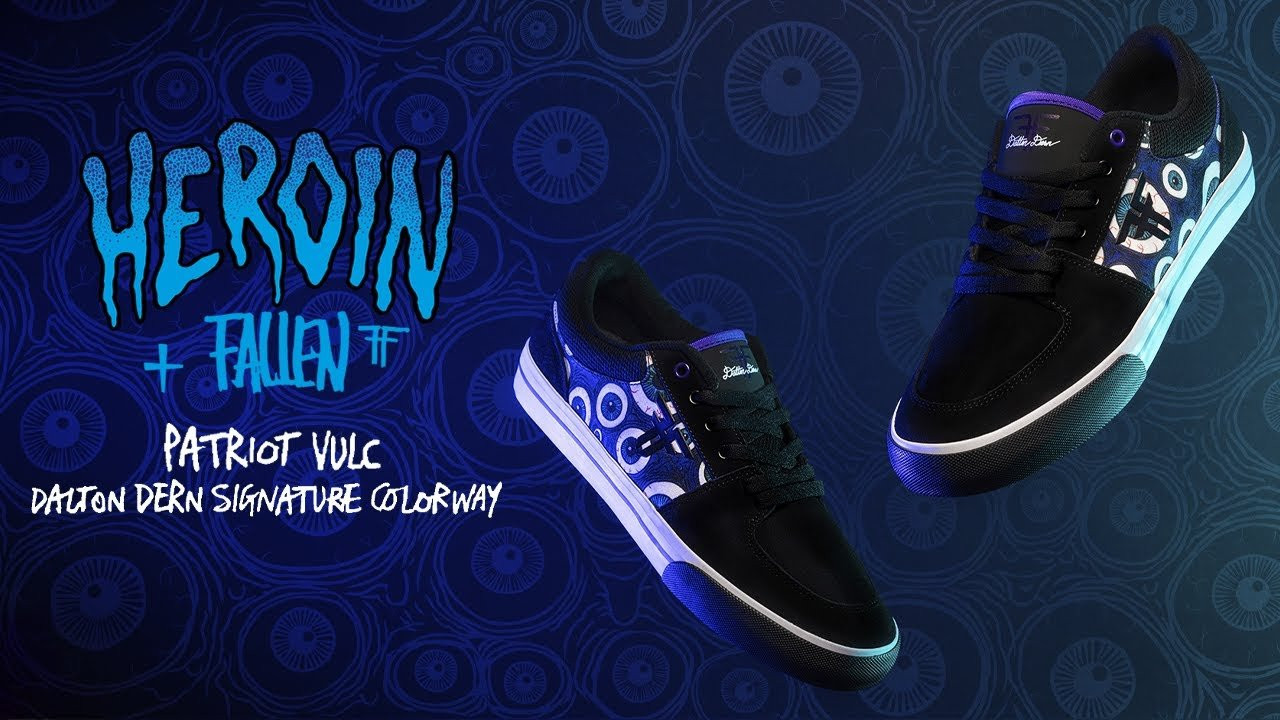 Fallen Footwear has teamed up with @heroinskateboarding to bring you a new eye-popping signature colorway in Dalton Dern's shoe of choice, the Patriot Vulc! This limited edition collab is now available at select shops and online. 🧿🙌 #FallenFootwear #heroinskateboards . <br /><br />Shop Now: https://fallenfootwear.us/products/patriot-vulc-fallen-x-heroin-skateboards<br /><br />Music: "A WISH FOR" - Therapy