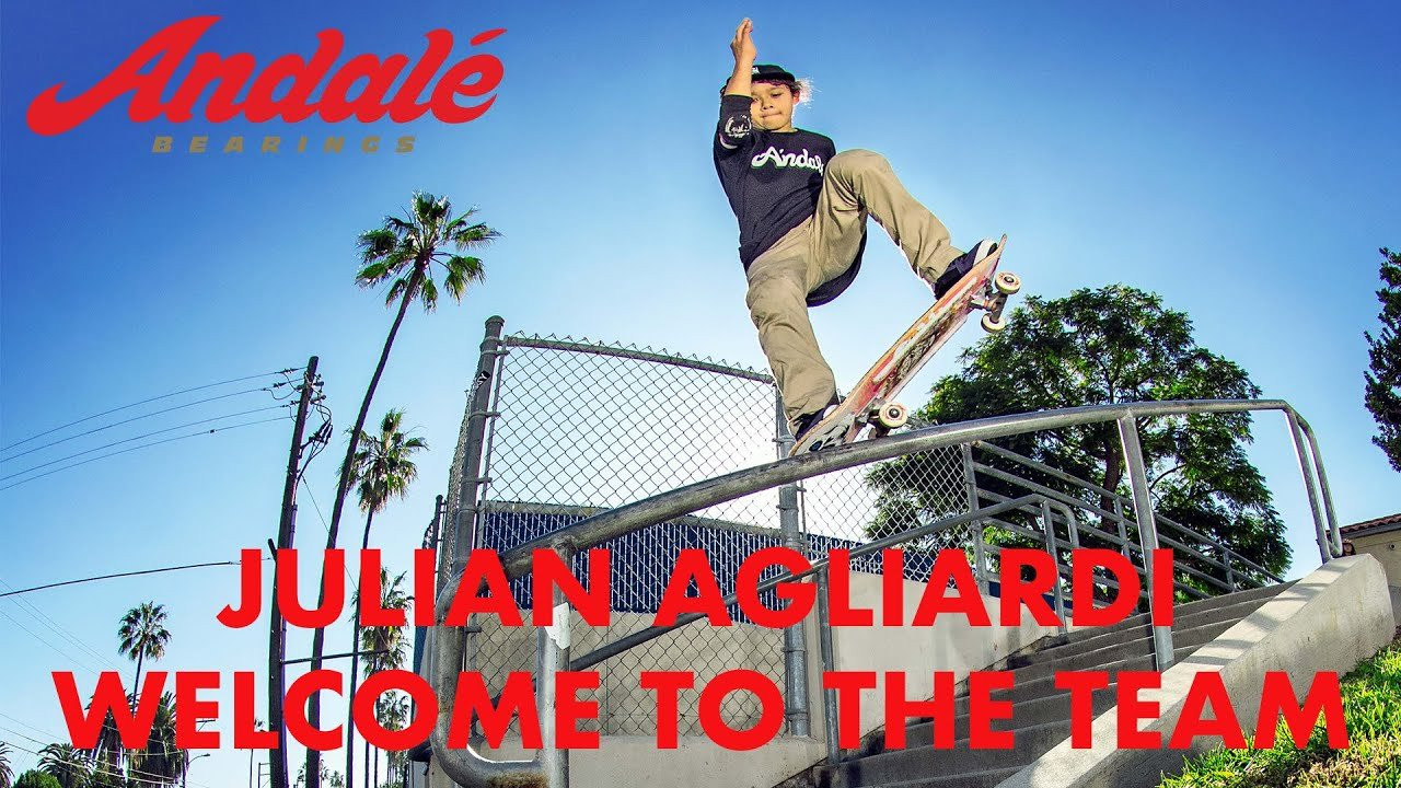 We are proud to introduce 11 year old JULIAN AGLIARDI to the Andalè Bearings team.<br /><br />Peep his last video part here https://www.youtube.com/watch?v=gCT8qv7tjs4 <br /><br />Check out http://andalebearings.com for more info. <br /> SUBSCRIBE -- http://bit.ly/SubscribeAndale<br /> SHOP -- http://andalebearings.com/shop<br /> INSTA -- https://www.instagram.com/andalebearings<br /> FB -- https://www.facebook.com/andalebearings<br /> Twitter -- https://twitter.com/andale_bearings