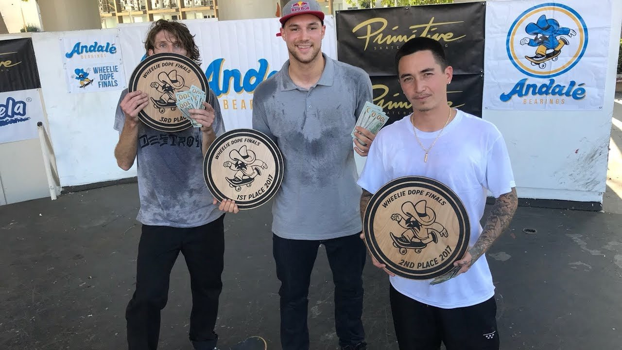 The 4th Annual Andale Wheelie Dope Contest went down at the West LA Courthouse with our elite top 3: Sewa, John Dilo, and Shmatty taking home the top spots. Great vibes, great contest, and great skating. <br /><br />Check out http://andalebearings.com for more info. <br />SUBSCRIBE -- http://bit.ly/SubscribeAndale<br />SHOP -- https://thankyousupply.com/andale<br />INSTA -- https://www.instagram.com/andalebearings<br />FB -- https://www.facebook.com/andalebearings<br />Twitter -- https://twitter.com/andale_bearings