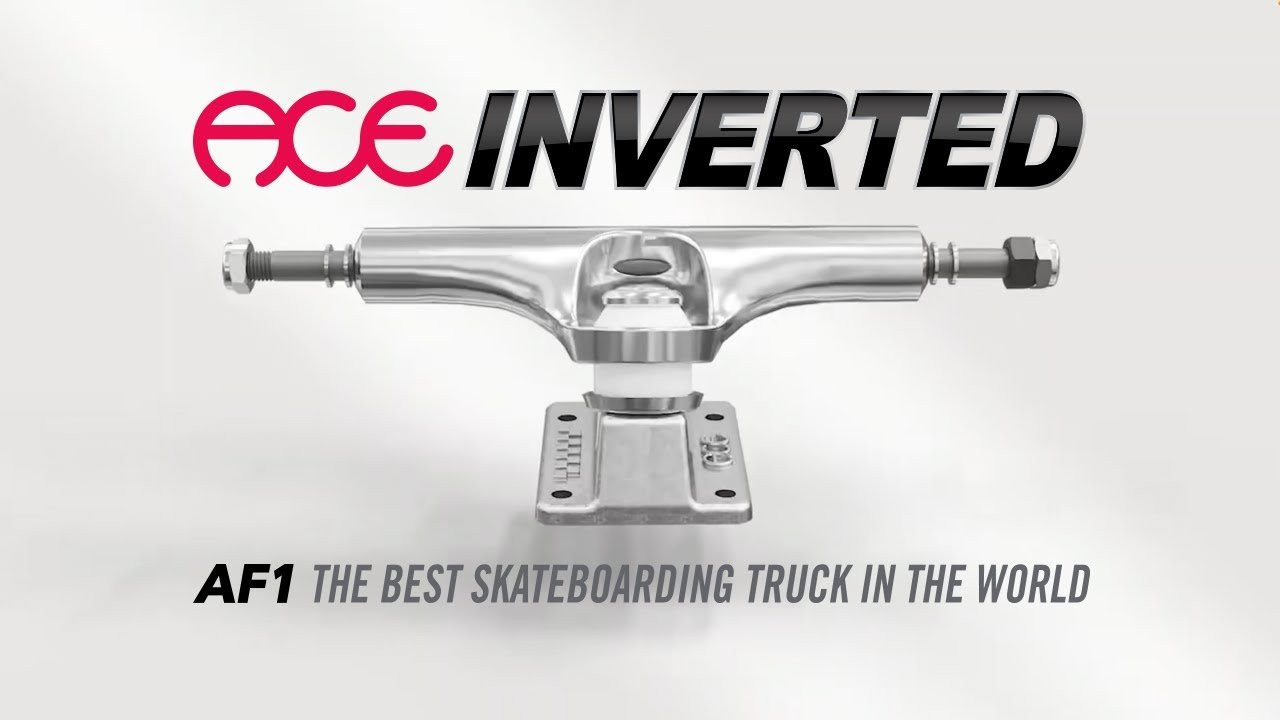 Once again, ACE is proud to introduce the most technical and performance driven truck to date with a revolutionary inverted kingpin system.<br />Engineered for maximum durability, unrivaled performance, precision tuning and guaranteed lowest grind clearance of any kingpin on the market. At the heart of our design is a patent pending technology providing a more stable anchor point for the kingpin. Our innovative hollowed axle system and domed-out baseplate make it the strongest and lightest truck we've ever created. This cutting edge design sets a new standard for the future of skateboard trucks.<br /><br />• Each truck includes bonus adaptor tool, 2 per set!. Place this magnetic adaptor in ANY skate tool, and you have an Inverted tool. The magnetic adaptor won’t fall out minimzing risk of loss. <br />• Manufactured with high-quality AA 356.2 alloy using our own proprietary casting method<br />• True T6 heat-treated baseplates and hangers<br />• SAE 4140 steel alloy axles, oversized to eliminate bearing wobble.<br />• Patent pending rethreading axle nuts - no more damaged axle ends!<br />• Durable Hand-poured 96a urethane pivot bushings for better response.<br />• Refined suspension for a cleaner turn.<br />• Top Bushing: 9mm tall | 94a hardness<br />• Bottom Bushing: Bottom 14mm tall | 86a hardness<br />• Machine-faced hanger ends for precise bearing contact.<br />• Each truck includes bonus black Axle Re-Theader Die<br /><br />Sizing:<br />22 - 7.75” Axle<br />33 - 8” Axle<br />44 - 8.25” Axle<br />55 - 8.5” Axle<br />Missing your size? Inverted Baseplates compatible with all AF1 and Classic Hangers. Use your existing Ace hanger, or purchase a new hanger of choice to complete your custom set of Ace Inverted. All Ace Inverted Baseplates sold on their own include Ace Inverted Bushings and recessed washers specifically made for Ace Inverted setups.<br /><br />Recommended add ons:<br />For riders that prefer tight trucks, or have a heavier physique, Ace Hard Bushings are recommended for a preferred ride that eliminates the need to over-tighten stock Inverted bushings<br /><br />Buy now - https://mesaskatesupply.com/products/ace-af1-inverted