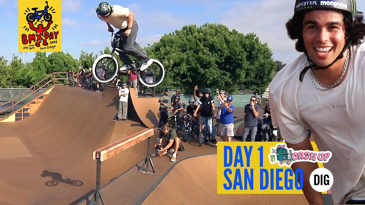 NEW DIG APPAREL https://shop.digbmx.com/collections/APPAREL-AND-MORE<br />-----<br /><br />This year BMX Day has become BMX Days! San Diego's BMX Day / Cash Up weekend kicked off in Clairemont Skatepark and all the big dogs made it out. Check full highlights of day 1 right here!<br /><br />In partnership with the 2025 @MonsterEnergy 'Cash Up' series.<br /><br />Video by Trent Lutzke<br /><br />https://monsterenergy.com<br /><br />-----<br />Visit our website for more BMX videos - http://digbmx.com <br /><br />SUPPORT PROJECT X https://shop.digbmx.com/collections/project-x <br />SUBSCRIBE to the DIG channel for more videos - http://bit.ly/DigBMX<br /><br /> ● Facebook - https://facebook.com/digbmx <br /> ● Instagram - https://instagram.com/digbmx <br /> ● Twitter - https://twitter.com/digbmx <br /><br />#BMX #DIGBMX
