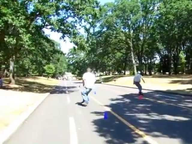 Saturday, August 4, 2007 was EXIT real world's 4th annual Skate Classic event in Salem, at Bush Park's soap Box derby track. The EXIT Skate Classic is a contest is meant to celebrate different eras of skateboarding all at once! The four events that were chosen for the 2007 contest were: Downhill Streetcourse, Traditional Slalom (some 70s cruisers supplied), downhill manual (or, wheelie) contest and gap down contest. EXIT's Skate Classic is meant to provide a fun event for skateboarders and spectators of all ages to get together and skate in the same gnar fest! At the 2007 contest there were skateboarders aged 11 years, 44 years and all in between.