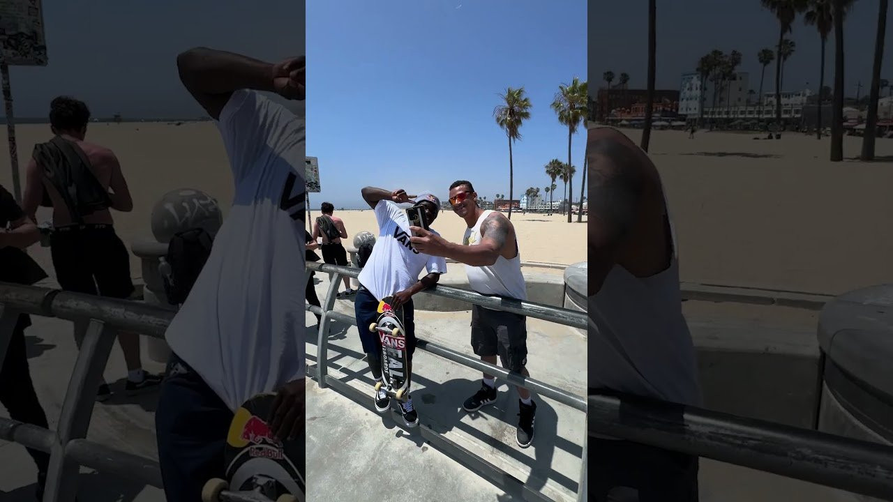 Zion takes our new 'street cleaner' shorts on a test run at Venice park