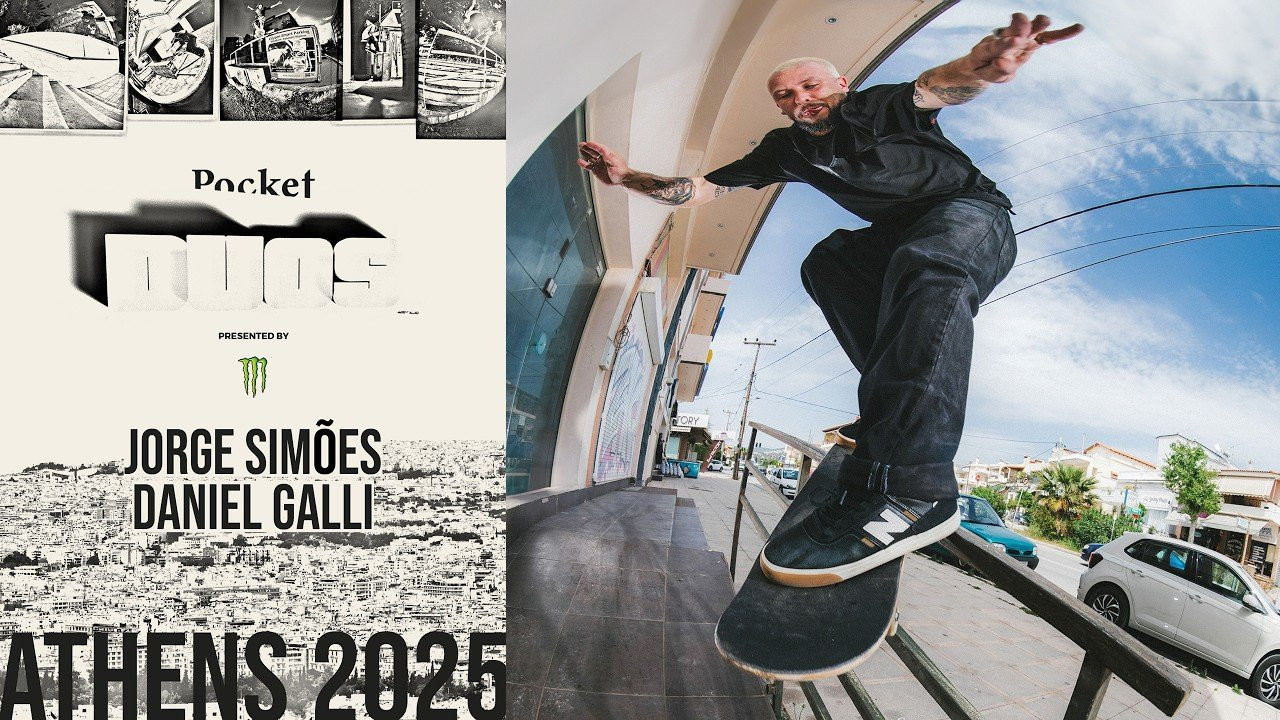 One skater & one filmer (hence the DUO) get 10 days to film a part in the city of Athens, Greece. They compete for over 20.000€ prize money in total. Jorge and Galli took a super creative approach with attention to every detail. Hint: check Jorge’s outfit throughout the video. Enjoy. <br /><br />DUOS 2025:<br />Axel Cruysberghs & Max Pack<br />Jorge Simoes & Daniel Galli<br />Eniz Fazliov & Bennet Rahm<br />Tallys Jr. & Tallys Silva<br />Jhancarlos Gonzalez & Jack Thompson<br /><br />Supported by Monster Energy <br /><br />VXF Artist: Daniel Lang <br /><br />Get our books & apparel collection here: https://pocketskatemag.com/shop/<br /><br />Feel free to subscribe to our channel and follow us on Instagram:<br />http://www.instagram.com/pocketskatemag <br /><br />Our Website:<br />http://www.pocketskatemag.com