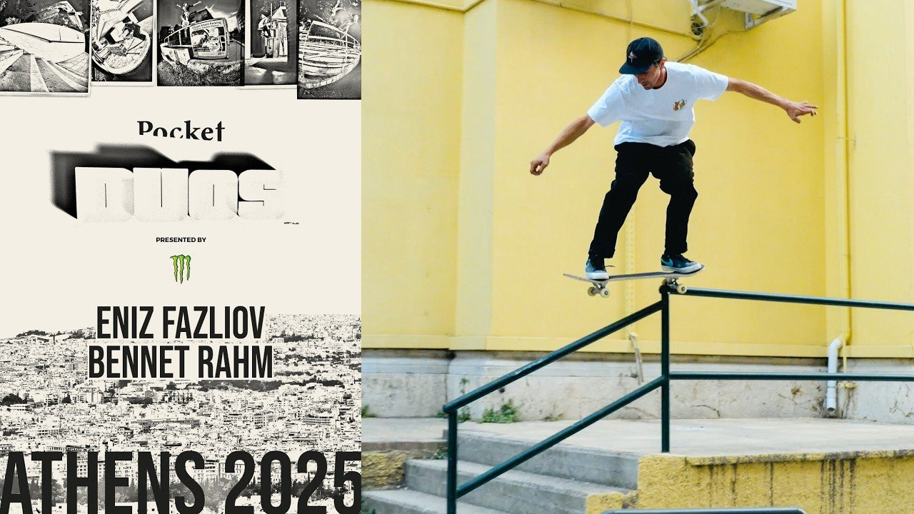 One skater & one filmer (hence the DUO) get 10 days to film a part in the city of Athens, Greece. They compete for over 20.000€ prize money in total. Eniz got hurt twice in the making of this part and after a few days of resting his foot actually managed to film his ender. What a come back. Enjoy. <br /><br />DUOS 2025:<br />Axel Cruysberghs & Max Pack<br />Jorge Simoes & Daniel Galli<br />Eniz Fazliov & Bennet Rahm<br />Tallys Jr. & Tallys Silva<br />Jhancarlos Gonzalez & Jack Thompson<br /><br />Supported by Monster Energy <br /><br />VXF Artist: Daniel Lang <br /><br />Get our books & apparel collection here: https://pocketskatemag.com/shop/<br /><br />Feel free to subscribe to our channel and follow us on Instagram:<br />http://www.instagram.com/pocketskatemag <br /><br />Our Website:<br />http://www.pocketskatemag.com