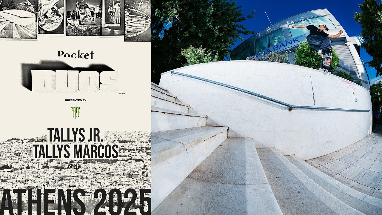 One skater & one filmer (hence the DUO) get 10 days to film a part in the city of Athens, Greece. They compete for over 20.000€ prize money in total. Not the same name by coincidence. This is a father & son DUO. Not sure if this will ever happen again, so let’s embrace it. Tallys being so light on his board is the cherry on top. Enjoy. <br /><br />DUOS 2025:<br />Axel Cruysberghs & Max Pack<br />Jorge Simoes & Daniel Galli<br />Eniz Fazliov & Bennet Rahm<br />Tallys Jr. & Tallys Silva<br />Jhancarlos Gonzalez & Jack Thompson<br /><br />Supported by Monster Energy <br /><br />VXF Artist: Daniel Lang <br /><br />Get our books & apparel collection here: https://pocketskatemag.com/shop/<br /><br />Feel free to subscribe to our channel and follow us on Instagram:<br />http://www.instagram.com/pocketskatemag <br /><br />Our Website:<br />http://www.pocketskatemag.com
