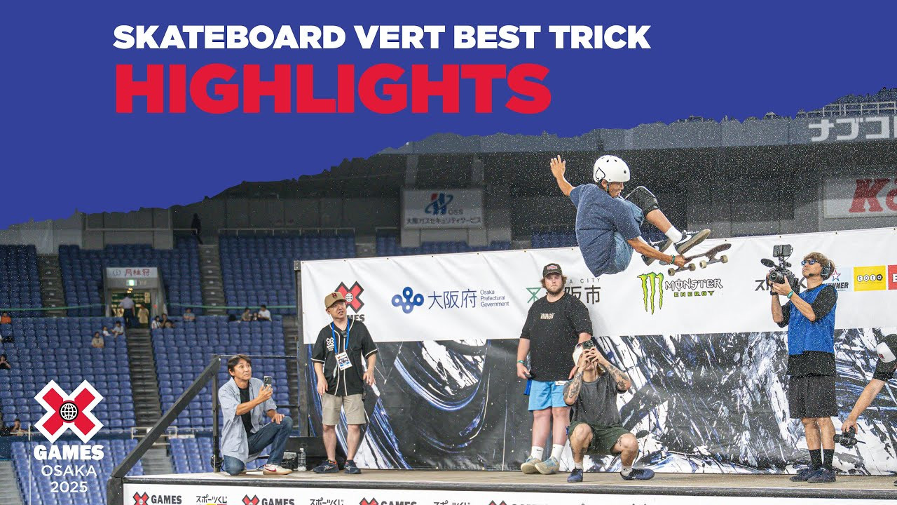 Watch the Skateboard Vert Best Trick top highlights from X Games Osaka 2025 in Japan!<br /><br />How medal event is judged:<br />1 heat of 8 athletes in a 20 minute jam session taking as many attempts as possible within the allotted time. Best trick counts, athletes ranked 1-8. <br /><br />Vert is a style of skateboarding that involves performing tricks on a large U-shaped ramp called a halfpipe or vert ramp. The rider gains speed by pumping up and down the ramp, building momentum for aerial maneuvers that can reach heights exceeding 10 feet. Skaters perform a variety of tricks, including spins, flips and grabs, while soaring through the air above the ramp. Skateboard vert requires a combination of speed, agility and courage, as riders must maintain control while executing complex aerial maneuvers at high speeds. Skateboard vert best trick sees riders perform a single big trick, and the X Games contest has witnessed some of the most famous moments in action sports history, like Tony Hawk’s 900 in 1999 and Gui Khury’s 1080 in 2021.<br /><br />#XGames #XGamesOsaka #XGamesJapan #Skateboarding <br /><br />____<br /><br />X Games — your destination for all things action sports, music, lifestyle and everything in between. <br /><br />Visit our official homepage at http://xgames.com for more coverage and highlights.<br /><br />SUBSCRIBE: https://www.youtube.com/XGames<br /><br />Check us on Social @XGames:<br />Instagram ► https://instagram.com/xgames<br />TikTok ► https://www.tiktok.com/@XGames<br />Twitter ► https://twitter.com/xgames<br />Facebook ► https://facebook.com/XGames<br />Twitch ► https://www.twitch.tv/xgames<br />Snapchat ► @xgames<br />Text Us! ► (772) 494-2637<br /><br />Thanks for watching #XGames!