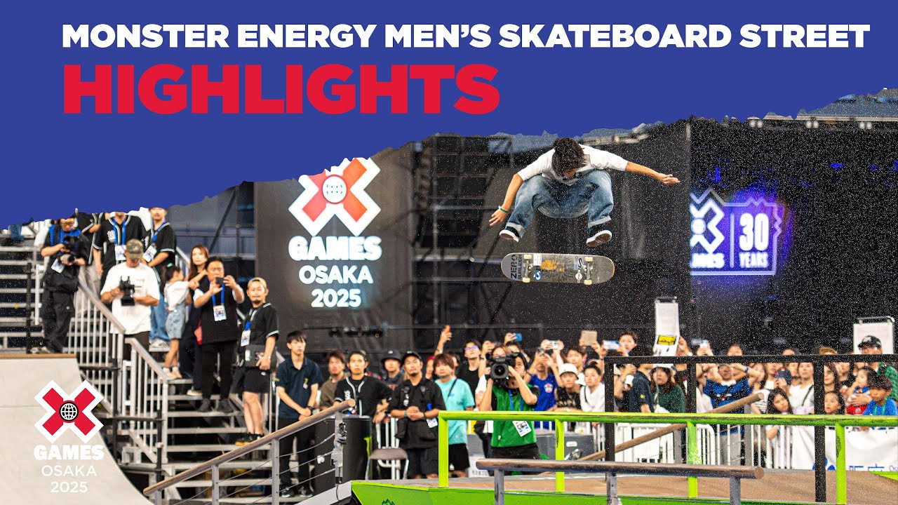 Watch the Monster Energy Men’s Skateboard Street top highlights from X Games Osaka 2025 in Japan!<br /><br />How medal event is judged:<br />Playoffs: 1 heat of 12 athletes with 2 runs each (0:45 seconds maximum per run), best run counts. Runs will be scored 1-100. Athletes ranked 1-6 will advance to the final.<br />Finals: Athlete scores are reset to zero after playoffs. 1 heat of 6 athletes with 2 runs each (0:45 seconds maximum per run), best run counts. Runs will be scored 1-100. <br /><br />Street is a style of skateboarding that takes place on a course simulating urban terrain using everyday objects such as curbs, stairs, handrails, benches and quarterpipes as obstacles. Skateboarders use these obstacles to perform a variety of tricks, grinds and board flips, often combining multiple maneuvers into a single trick. Skateboard street requires a high level of creativity, adaptability and technical skill, as riders must navigate the urban landscape and perform with precision and control. Competitions in skateboard street involve riders performing a series of timed runs, with judges evaluating the difficulty, execution and originality of their tricks.<br /><br />#XGames #XGamesOsaka #XGamesJapan #Skateboarding<br /><br />____<br /><br />X Games — your destination for all things action sports, music, lifestyle and everything in between. <br /><br />Visit our official homepage at http://xgames.com for more coverage and highlights.<br /><br />SUBSCRIBE: https://www.youtube.com/XGames<br /><br />Check us on Social @XGames:<br />Instagram ► https://instagram.com/xgames<br />TikTok ► https://www.tiktok.com/@XGames<br />Twitter ► https://twitter.com/xgames<br />Facebook ► https://facebook.com/XGames<br />Twitch ► https://www.twitch.tv/xgames<br />Snapchat ► @xgames<br />Text Us! ► (772) 494-2637<br /><br />Thanks for watching #XGames!