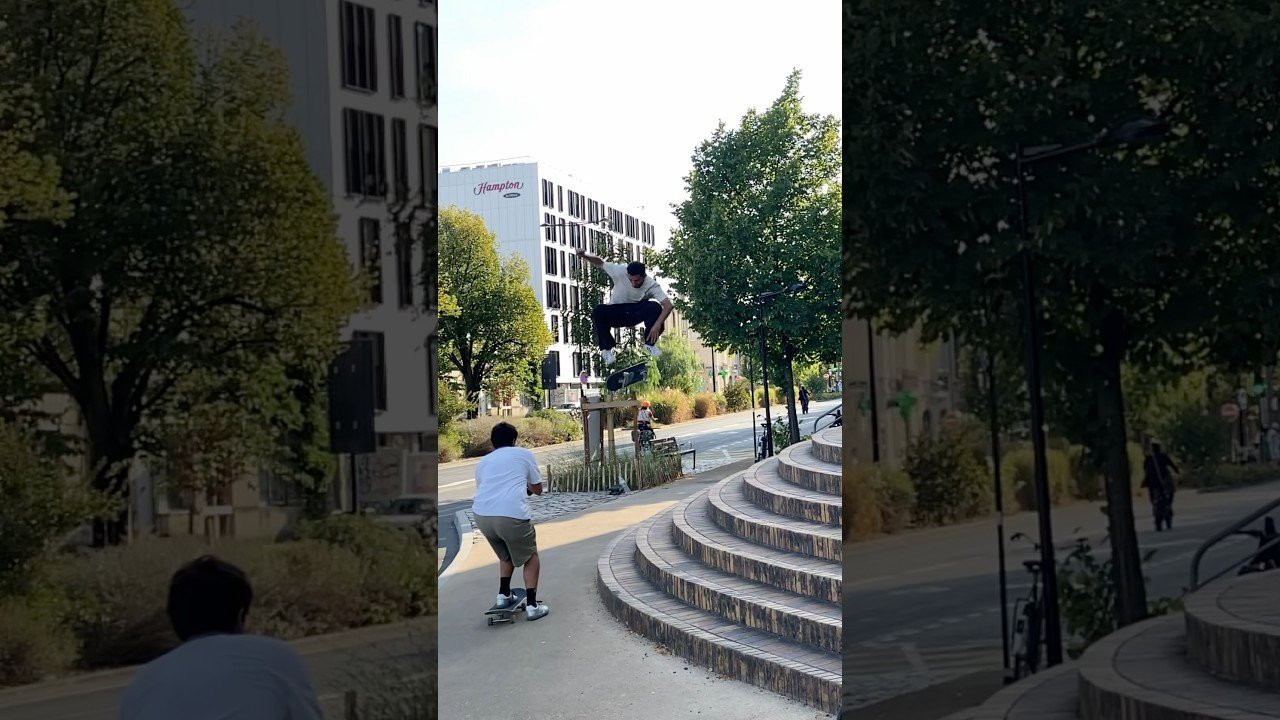 Lawrence Ravail floats a textbook Hardflip into the street 📚