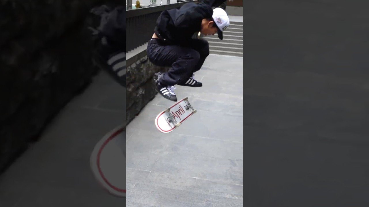 Kai nollie double flipping the Downtown LA 9.