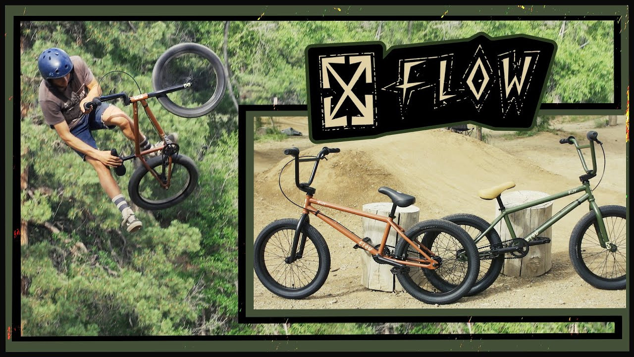 Our new FLOW models replace what we used to call TRL models. With the growing trend of dirt riders taking their trail riding to concrete and wood transitions too, we updated the bike accordingly. With stable geometry, chain-stay mounted brakes, longer top tubes (21” and 21.25”), longer cranks and wider bars, these bikes are perfect for larger riders and equally at home going fast in the woods or a concrete bowl. Longer Tech grips with flanges and our alloy Trail pedals work perfectly for all conditions, as do the semi-knobby 2.4 OEM tires which work great on all surfaces including dirt. If you’re looking to go fast and blast, look no further and go with the FLOW.