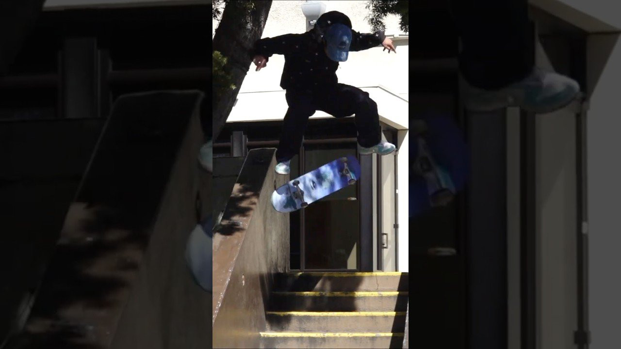 Yuto Nollie heel down down a big hubba in San Diego