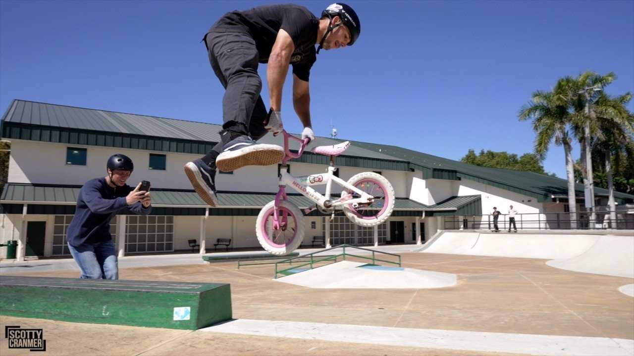 Riding a 12 inch princess bike at a skate park as a grown adult is extremely difficult! In today's video, we are going to have Matty Cranmer and Brandon battle out for the Princess Bike championship! These riders play a game of Bike have a race and also a best trick competition at the skate park today. That was filmed with wild riding and a lot of laughs! Watch these guys push the limits of what's possible riding a princess BMX bike!