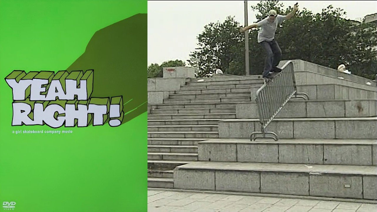 Girl Skateboards Presents: “Yeah Right!”<br /><br />Yeah Right is largely considered one of the most influential skate films of all time, is notable for its soundtrack, length, and the extensive use of special effects. The intro is one of the first films to capture skateboarding in ultra-slow motion. Yeah Right also features the celebrated 'Invisible Board' skit.<br /><br />Video by Ty Evans and Spike Jonze for Girl Skateboards. Featuring Brad Staba, Brandon Biebel, Brian Anderson, Cameron Postforoosh, Chico Brenes, Chris Roberts, Daniel Castillo, Eric Koston, Evan Hernandez, Gino Iannucci, Guy Mariano, Jason Dill, Jereme Rogers, Jeron Wilson, Jesus Fernandez, Justin Eldridge, Keenan Milton, Kenny Anderson, Lee Smith, Marc Johnson, Mike Carroll, Mike Taylor, Mike York, Paul Rodriguez, Ricardo Carvalho, Richard Angelides, Richard Mulder, Rick Howard, Rick McCrank, Robbie McKinley, Rodrigo TX, Rudy Johnson, Scott Johnston, Steve Berra, Steven Cales and Tony Ferguson.<br /><br />Chapters<br />0:00:00 Rhino Transport<br />0:00:32 Keenan Forever<br />0:03:22 Opening Credits<br />0:06:20 Intro<br />0:07:42 Brandon Biebel<br />0:10:32 Magic Board<br />0:14:04 Brian Anderson<br />0:17:04 Marc Johnson<br />0:21:25 Chocolate Montage<br />0:26:18 Mike York<br />0:29:38 Justin Eldridge<br />0:31:04 Gino Iannucci<br />0:33:21 Owen Wilson<br />0:35:44 Robbie McKinley<br />0:38:01 Girl Montage<br />0:43:39 Paul Rodriguez<br />0:46:45 The Skatetrix<br />0:47:15 Jereme Rogers<br />0:49:57 Mike Carroll<br />0:53:28 Rick McCrank<br />0:57:26 Invisible Board<br />0:59:13 Eric Koston<br />1:05:29 End Credits<br /><br />1:14:27 The Skatetrix<br />1:14:47 Jereme Rogers Intro<br />1:15:50 Owen Wilson<br />1:19:34 Invisible Ramp<br />1:20:28 Green Boards<br />1:22:17 Slideshow<br />1:37:50 The Ads<br />1:38:53 Outtakes<br /><br />If you have Proper Skate Videos Digitized VHS Tapes or DVDs, please feel free to join our Discord Server and help us to Archive old physical Skate Videos.<br /><br />Odysee: https://odysee.com/@SkateVideoLibrary<br />Discord: https://discord.me/skatevideolibrary<br /><br />Video: 960x720p, 59.94fps, 6000 kbps<br />Audio: Stereo, 48.0 kHz, 128 kbps