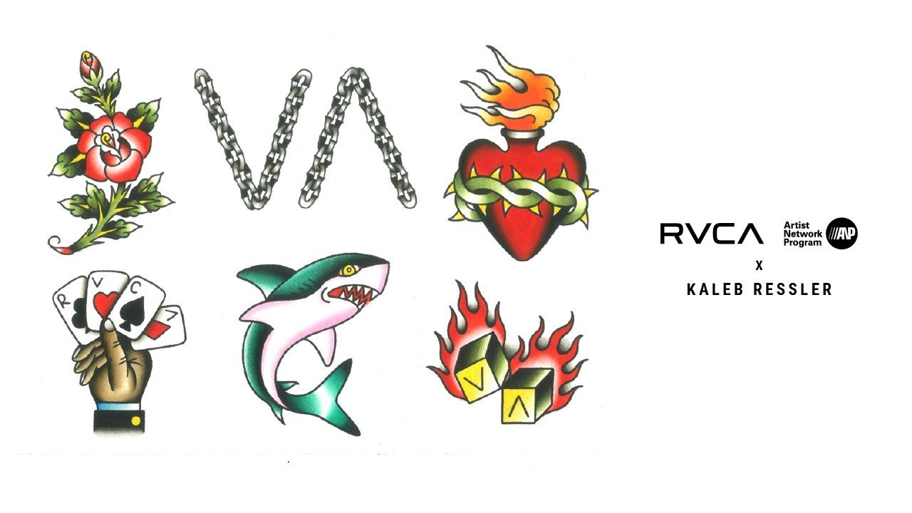 Orange County–based artist Kaleb Ressler draws from American Traditionalism, shaped by<br /> tattooing, skating, surfing, and distance running. For Summer 2026, his bold artwork appears across<br /> RVCA Men’s and Sport in this ANP collection.