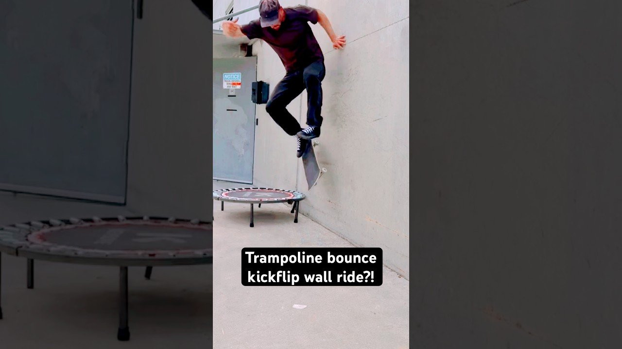 Trampoline bounce + kickflip wall ride! 😮<br /><br />Follow em for more! 👉 https://www.instagram.com/joeymcadams?igsh=NTc4MTIwNjQ2YQ==