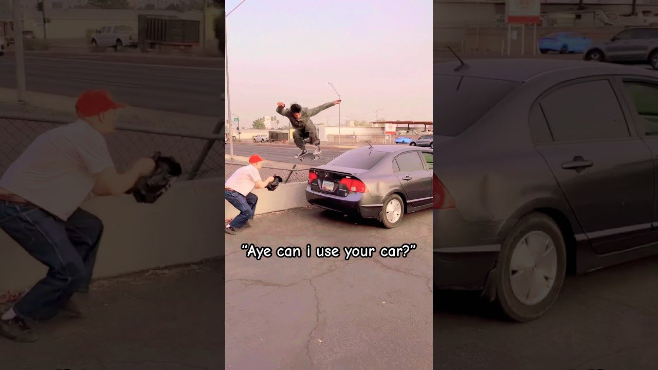 Skater grinds random car 🤯<br /><br />Follow em! 👉 https://www.instagram.com/austin_heilman?igsh=NTc4MTIwNjQ2YQ==
