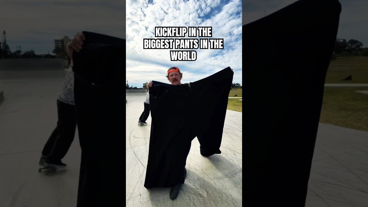 Kickflip in the biggest pants in the world 👖🌎<br /><br />Follow em! 👉 https://www.instagram.com/jessenoonan?igsh=NTc4MTIwNjQ2YQ==