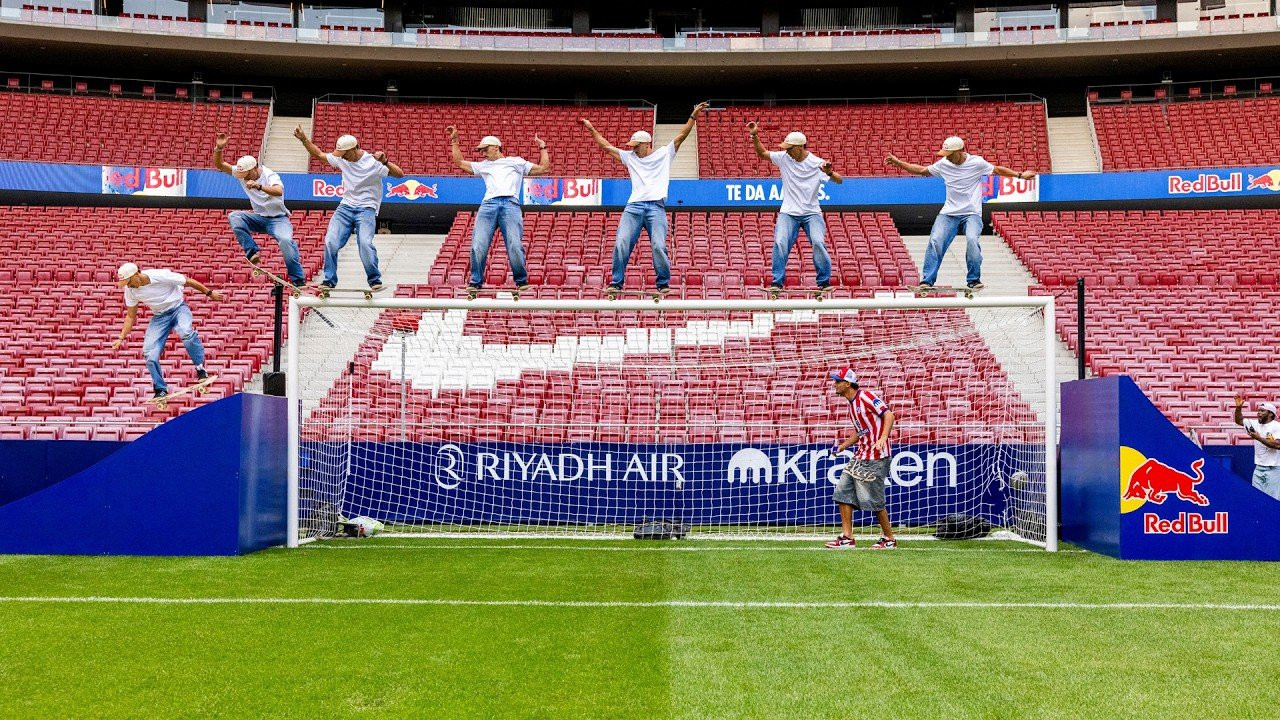 Here's another world's first by skateboarder Danny Leon: Red Bull Post to Post.<br /><br />Danny León just turned a professional soccer goal into one of the most insane skateboard rails ever.<br /><br />The Spanish Olympic skateboarder made history at the Riyadh Air Metropolitano, becoming the first person to grind the crossbar of a professional soccer goal - a 7.32-meter-wide structure with the bar sitting 2.44 meters above the ground.<br /><br />Using a winch cable to generate enough speed, León launched onto the moving crossbar and locked into a 50-50 grind, traveling more than seven meters from post to post while keeping his wheels away from the net.<br /><br />It took months of training, custom-built ramps, engineering, mental preparation, and countless adjustments to make the trick possible.<br /><br />Watch as Danny León turns a regulation soccer goal into a skateboard rail and pushes the boundaries of what's possible on four wheels.<br /><br />"This fall was one of those that really hurts. But this was a personal challenge I'd been pursuing for a long time, and I wasn't going to give up until I achieved it," said Leon.<br /><br />"The crossbar moves, bounces, and makes the skateboard constantly unstable, searching for balance as I travel the 7.32 meters of the goal at a height of 2.44 meters (plus my skateboard and my height of 1.74 meters)."<br /><br />"In the end, I landed it, and I think it's one of those tricks that, when you finally pull it off, makes it all worthwhile."<br /><br />Read the full story:<br />https://www.surfertoday.com/skateboarding/danny-leon-turns-a-football-goal-into-a-seven-meter-skateboard-rail<br /><br />Footage: Red Bull