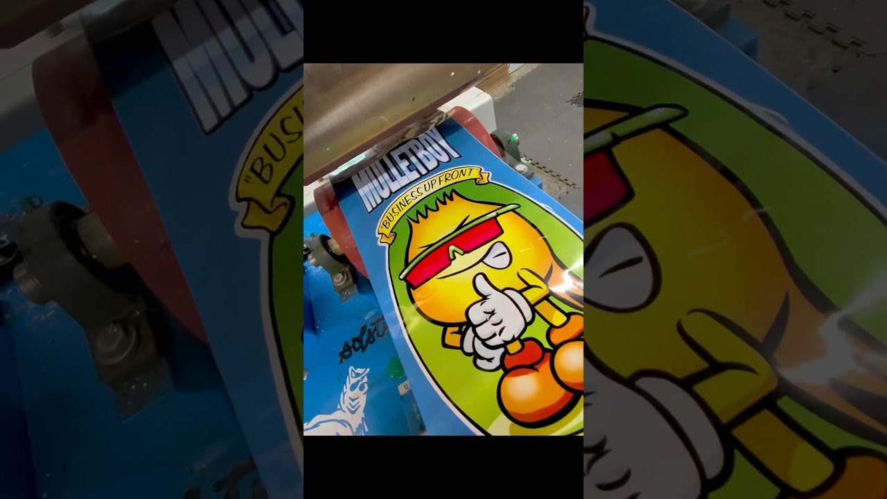 Getting the classic World Industries Mulletboy graphics pressed and ready for the streets. Business up front, party in the back. 😎🛹<br /><br />👇 What’s your all-time favorite old-school skateboard graphic? Drop it in the comments<br /><br />#worldindustries #skateboarding #skateboardmanufacturing #heatpress #skatedeck #skatehistory #satisfying #skatelife #mulletboy