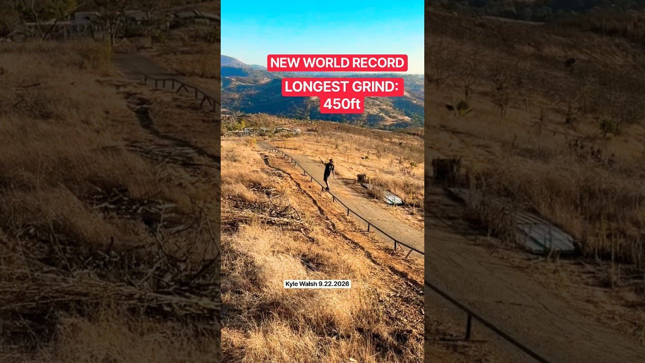 NEW WORLD RECORD LONGEST GRIND 450ft 😱<br /><br />Follow em 👉 https://www.instagram.com/reel/DdnGZmuMf6I/?stkn=MXdsaHpicG12YjlwaQ==<br /><br />#shorts #shortvideo #skateboarding