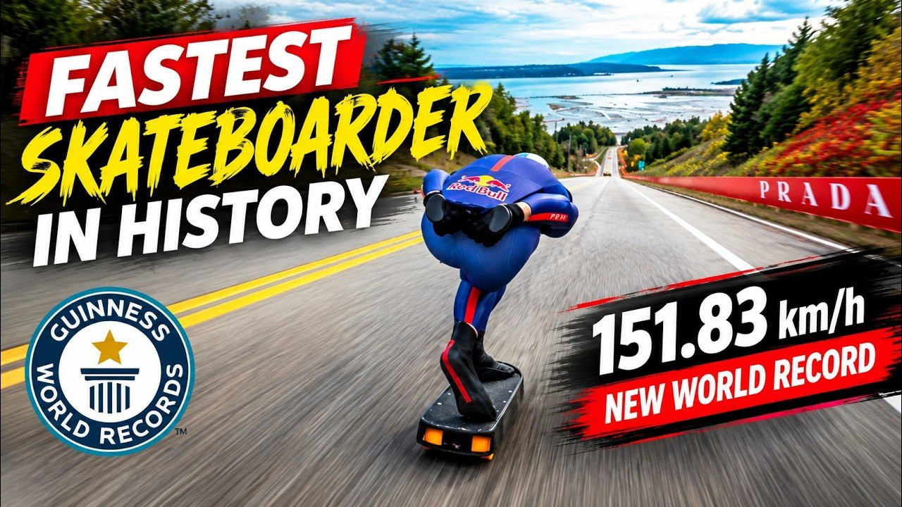 Spanish downhill skateboarder Diego Poncelet has set a new Guinness World Records title, reaching 151.83 km/h (94.34 mph) to become the fastest person to ride a skateboard in a standing position.<br /><br />The 27-year-old Red Bull athlete broke the previous record set by Pete Connolly in 2017 on the same hill in Les Éboulements, Quebec, Canada.<br /><br />After years of preparation involving wind-tunnel testing, aerodynamic equipment development, and careful weather analysis, Poncelet finally surpassed the 150 km/h barrier on September 22, 2026.<br /><br />His record-breaking run was also a tribute to Connolly, who inspired him to pursue a speed many thought was impossible.<br /><br />Watch Diego Poncelet make downhill skateboarding history at 151.83 km/h!<br /><br />Full story:<br />https://www.surfertoday.com/skateboarding/diego-poncelet-fastest-skateboarder-world-record-151-kmh<br /><br />#diegoponcelet #downhillskateboarding #gwr #skateboard #skateboarding <br /><br />Footage: Red Bull
