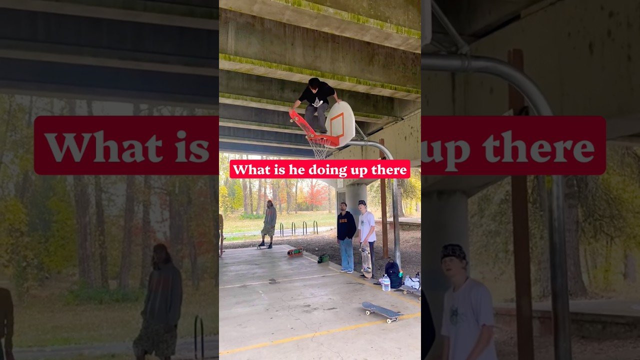 Skateboarding off the basketball hoop 🏀🛹<br /><br />Follow him 👉 https://www.instagram.com/give_me_ur_fishing_spots?dlrf=NTc4MTIwNjQ2YQ==<br /><br />#shorts #shortvideo #skateboarding